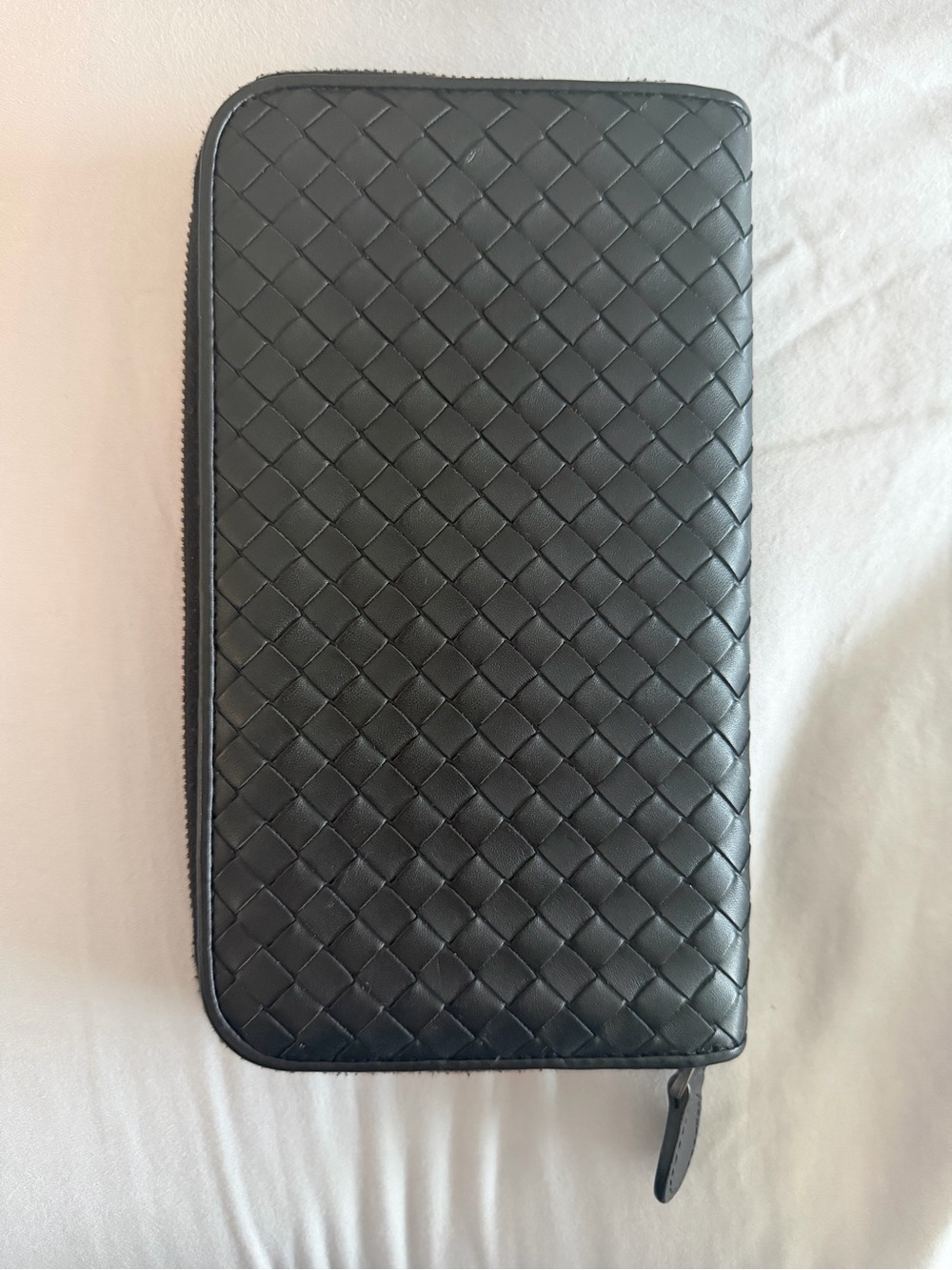 Authentic BOTTEGA VENETA Authentic Leather Long Wallet Intrecciato Black